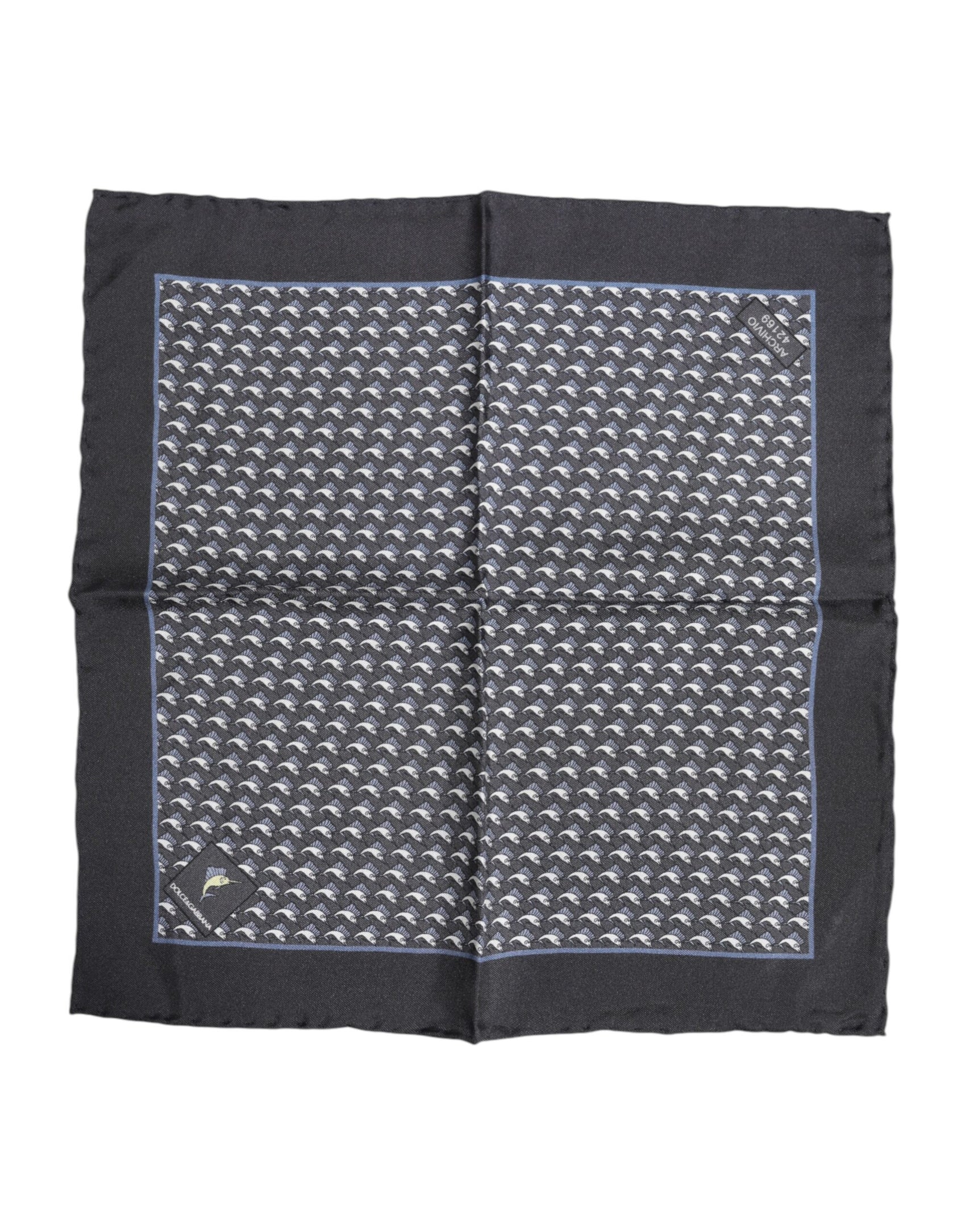 Dolce & Gabbana Black Fish Print Silk Square Men Foulard Scarf