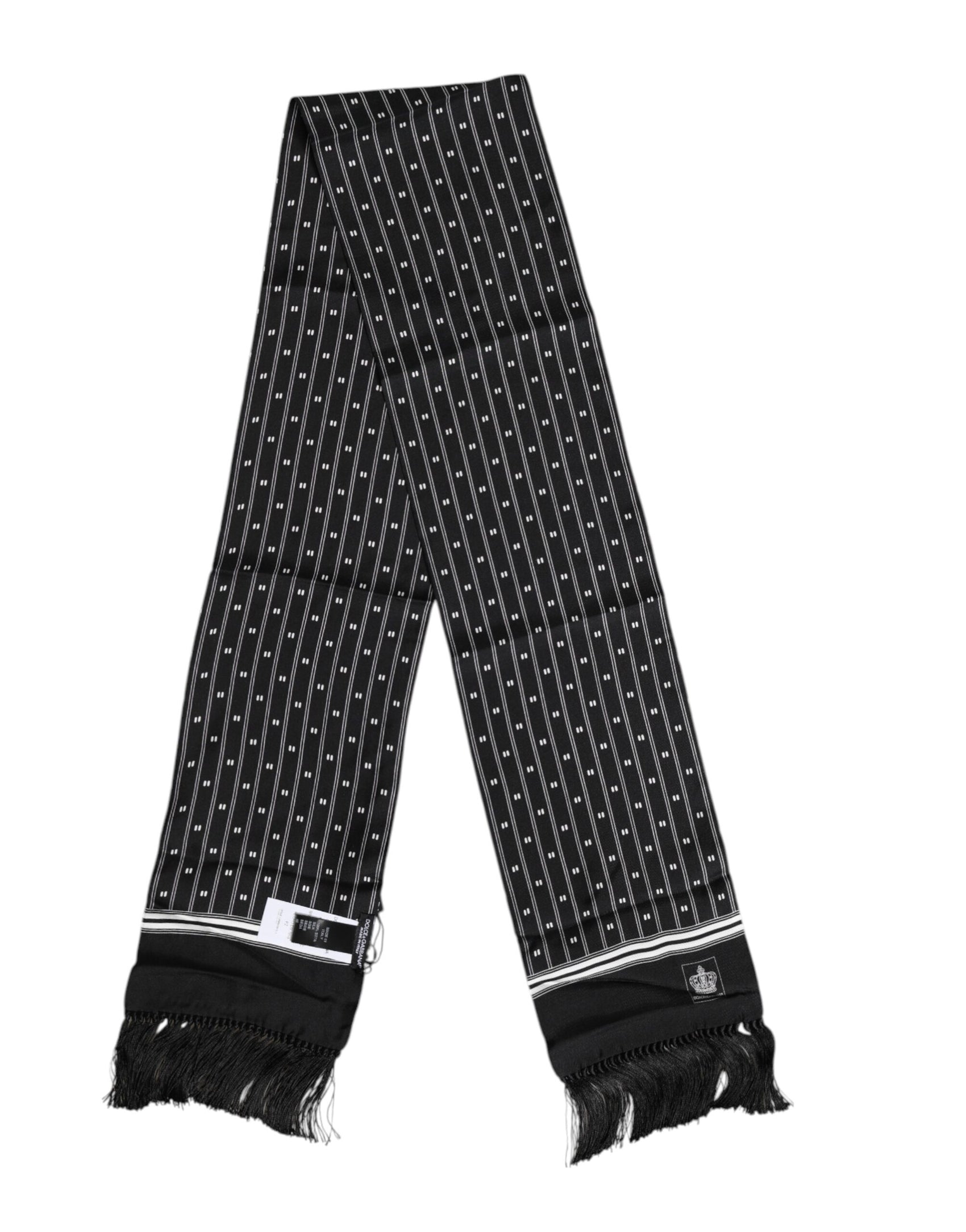 Dolce & Gabbana Black Silk Printed Fringes Men Foulard Scarf