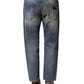 Dolce & Gabbana Blue Washed Tattered Straight Fit Denim Jeans