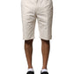 Beige Cotton Stretch Mid Waist Bermuda Shorts