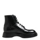 Dolce & Gabbana Black Leather Logo Ankle Boots Lace Up Shoes