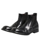 Dolce & Gabbana Black Leather Ankle Boots Slip On Shoes