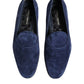 Dolce & Gabbana Blue Velvet DG Logo Loafers Formal Shoes