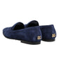 Dolce & Gabbana Blue Velvet DG Logo Loafers Formal Shoes