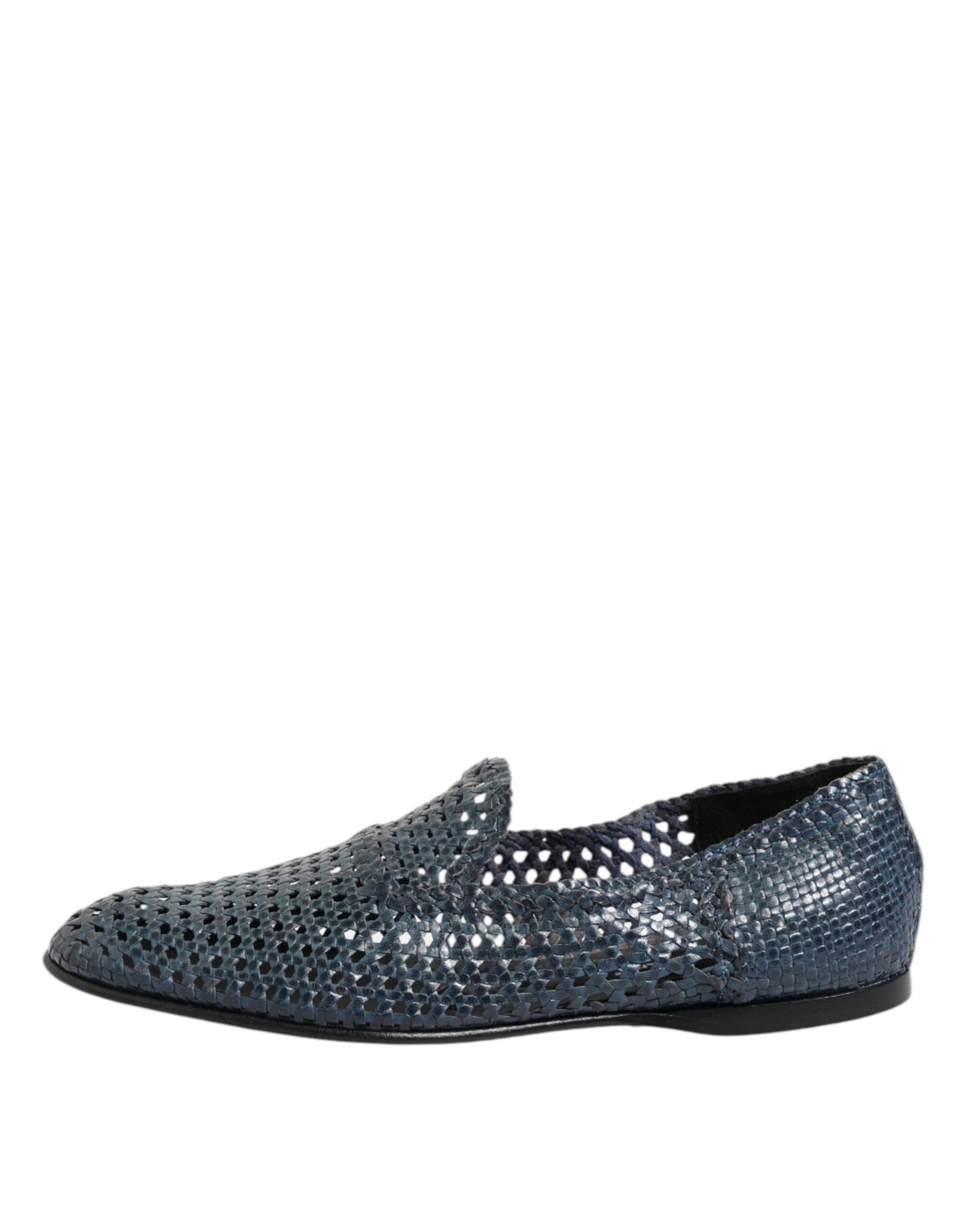 Dolce & Gabbana Blue Woven Leather Slip On Loafers Shoes
