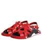Dolce & Gabbana Red Black Leather Ankle Strap Sandals Shoes