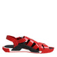 Dolce & Gabbana Red Black Leather Ankle Strap Sandals Shoes