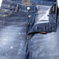 Dsquared² Blue Washed Cotton Mid Waist Straight Jeans