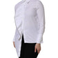 AGLINI White Cotton Collared Long Sleeves Ruffle Top Shirt
