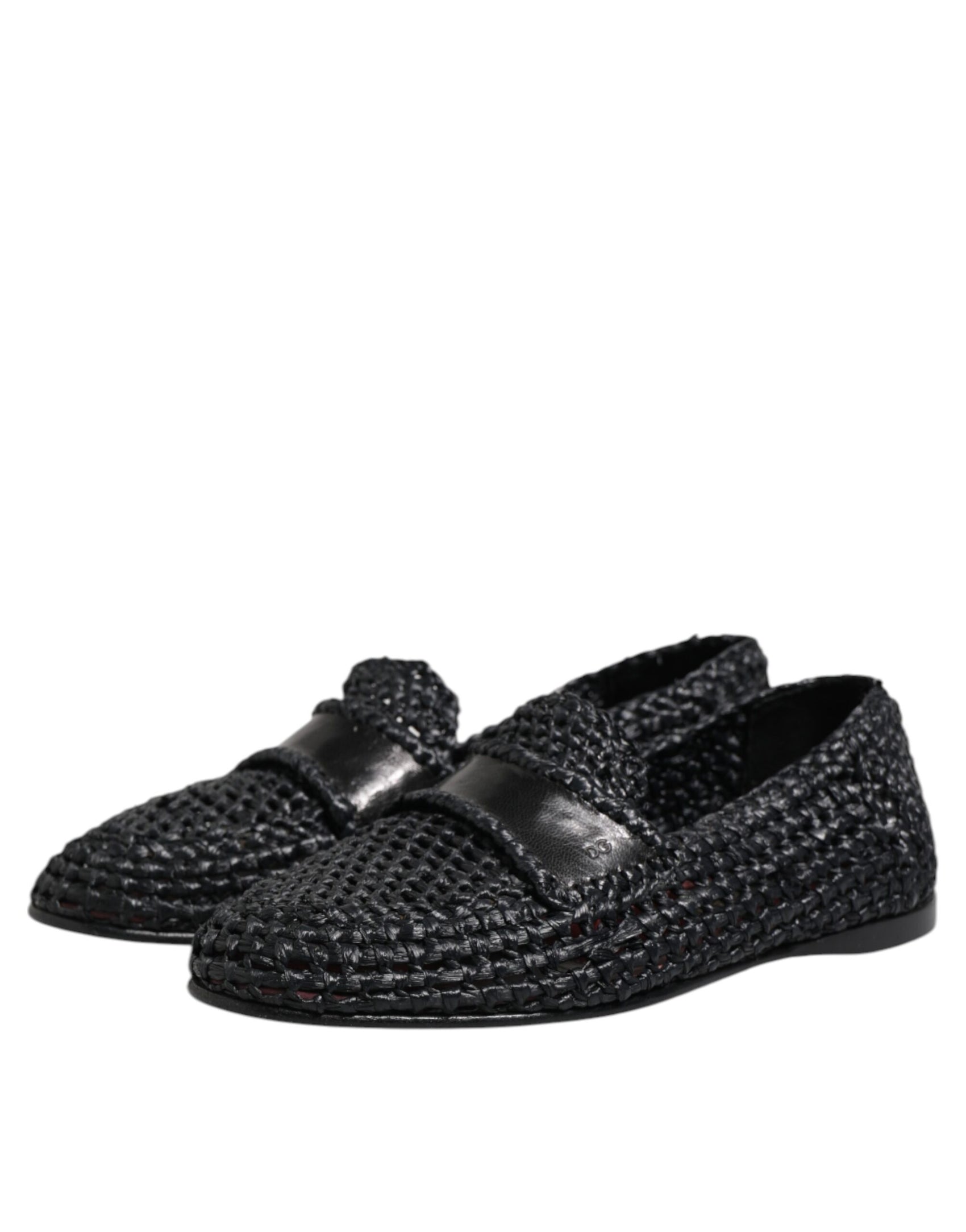 Dolce & Gabbana Black Woven Leather Slip On Loafers Men Shoes