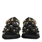 Dolce & Gabbana Black Leather Studded Ankle Strap Sandals Shoes