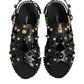 Dolce & Gabbana Black Leather Studded Ankle Strap Sandals Shoes