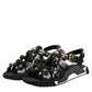 Dolce & Gabbana Black Leather Studded Ankle Strap Sandals Shoes