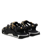 Dolce & Gabbana Black Leather Studded Ankle Strap Sandals Shoes