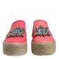 Twinset Pink Canvas Crystal Embellished Slip On Shoes