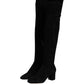 Dolce & Gabbana Black Suede Leather Knee High Boots Shoes
