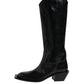 Dolce & Gabbana Black Calfskin Leather Logo High Boots Shoes