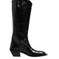 Dolce & Gabbana Black Calfskin Leather Logo High Boots Shoes