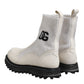 Dolce & Gabbana White Beige DG Logo Mid Calf Boots Shoes