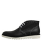 Dolce & Gabbana Black White Leather Ankle Boots Shoes