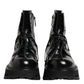 Dolce & Gabbana Black Leather Logo Ankle Boots Lace Up Shoes