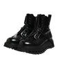 Dolce & Gabbana Black Leather Logo Ankle Boots Lace Up Shoes