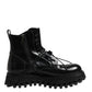 Dolce & Gabbana Black Leather Logo Ankle Boots Lace Up Shoes