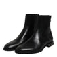 Dolce & Gabbana Black Leather Logo Ankle Boots Studded Shoes