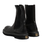Dolce & Gabbana Black Leather Mid Calf Boots Flats Shoes