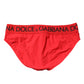 Dolce & Gabbana Red Logo Waist Men Beachwear Brief Swimwear