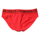 Dolce & Gabbana Red Logo Waist Men Beachwear Brief Swimwear