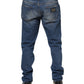 Dolce & Gabbana Blue Washed Cotton Logo Plaque Denim Jeans