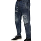 Dolce & Gabbana Blue Cotton Tattered Tapered Men Denim Jeans