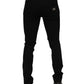 Dolce & Gabbana Dark Blue Cotton Logo Plaque GOLD Denim Jeans