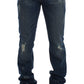 Jeans slim fit dipinti con lavaggio blu chic