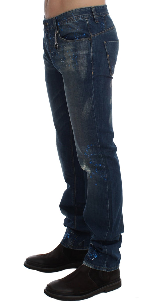 Jeans slim fit dipinti con lavaggio blu chic