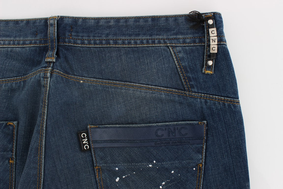 Jeans slim fit dipinti con lavaggio blu chic