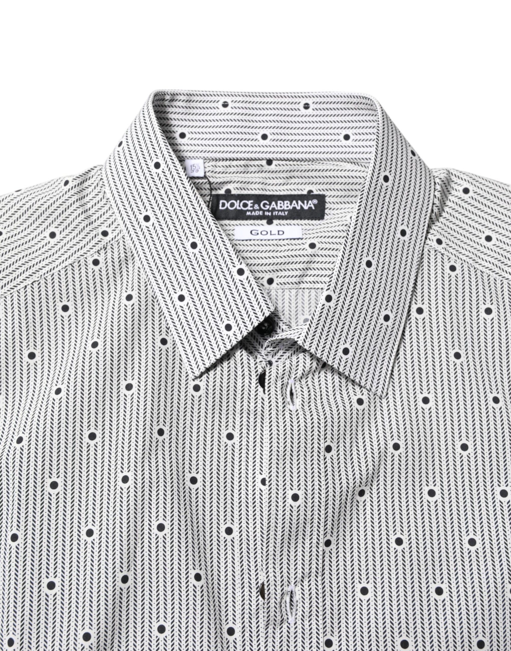 Dolce & Gabbana Gray Dotted Semi Fitted GOLD Men Formal Shirt