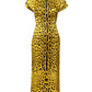 Dolce & Gabbana Yellow Polyester Leopard Midi Sheath Dress