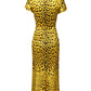Dolce & Gabbana Yellow Polyester Leopard Midi Sheath Dress