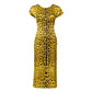 Dolce & Gabbana Yellow Polyester Leopard Midi Sheath Dress