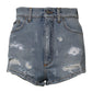 Dolce & Gabbana Blue Tattered Denim Cotton Hot Pants Shorts