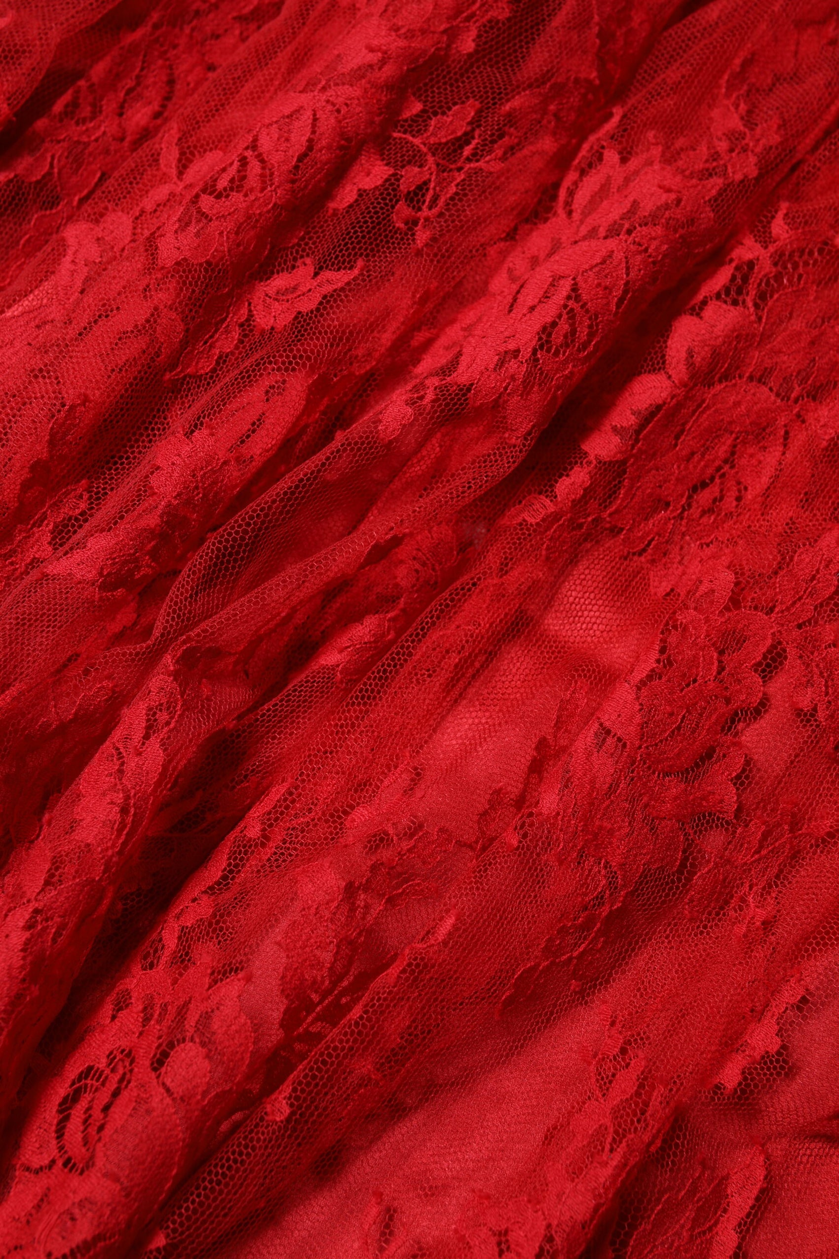 Dolce & Gabbana Red Cotton Floral Lace A-line Long Maxi Skirt