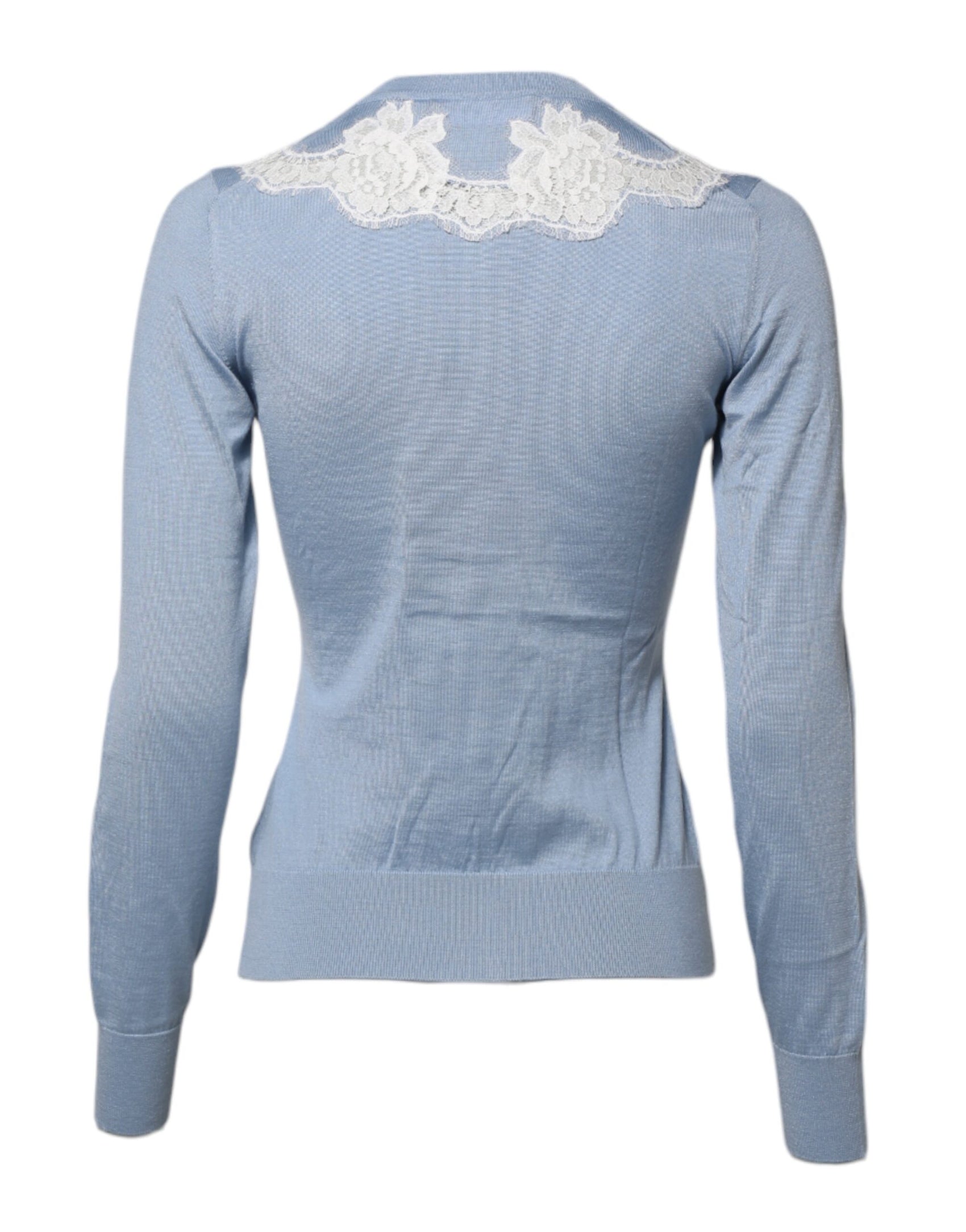 Dolce & Gabbana Blue Floral Lace Detailing Cardigan Sweater