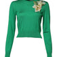 Dolce & Gabbana Green Floral Detailing Silk Pullover Sweater