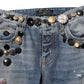 Dolce & Gabbana Blue Embellished Tattered SkinnyDenim Jeans
