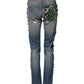 Dolce & Gabbana Blue Embellished Tattered SkinnyDenim Jeans