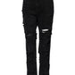 Dolce & Gabbana Black Cotton Tattered Mid Waist Denim Jeans