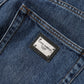 Dolce & Gabbana Blue Cotton Wide Leg Tattered Denim Jeans