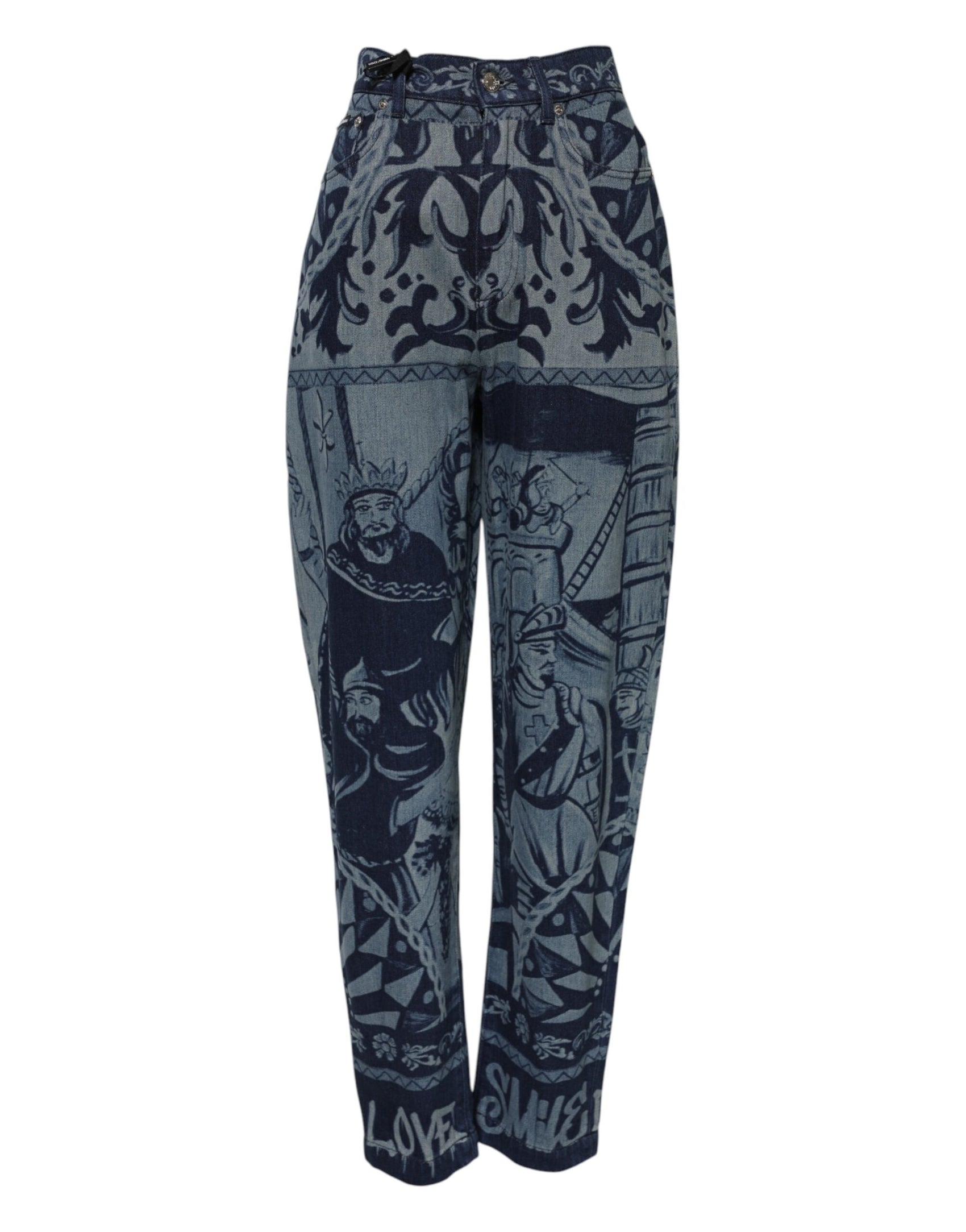 Dolce & Gabbana Blue Graphic Print Tapered Denim Jeans